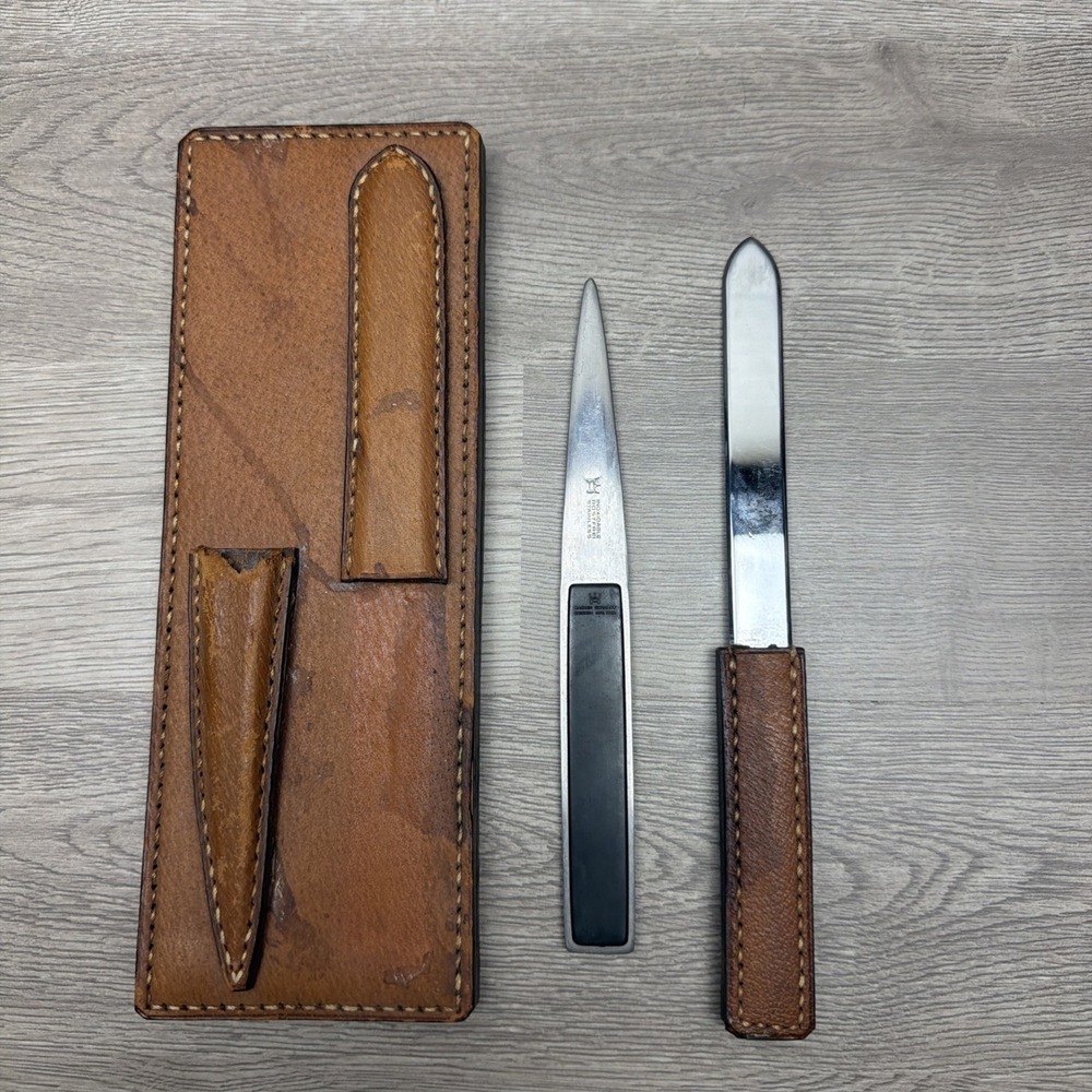 Vintage Aachen Germany Design Stainless Steel Letter Openers With‎ Leather Case